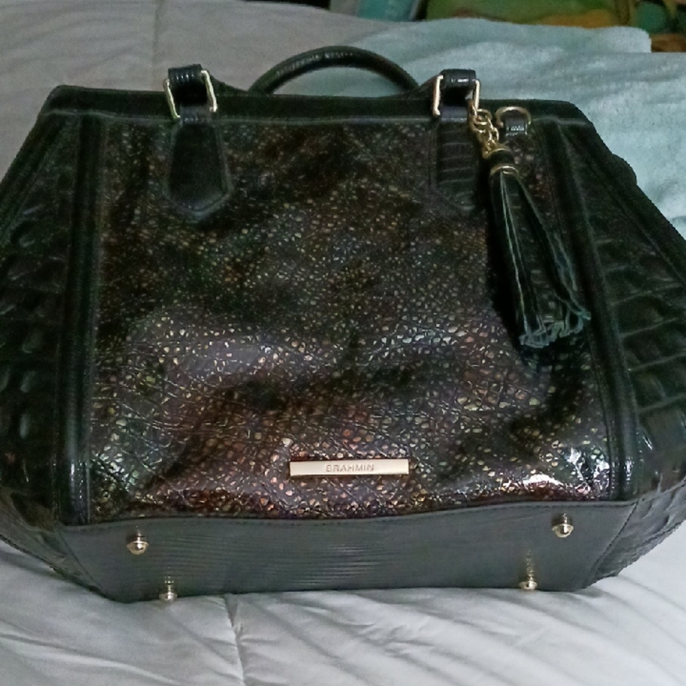Brahmin Black and Brown Tote with Textured Finish
